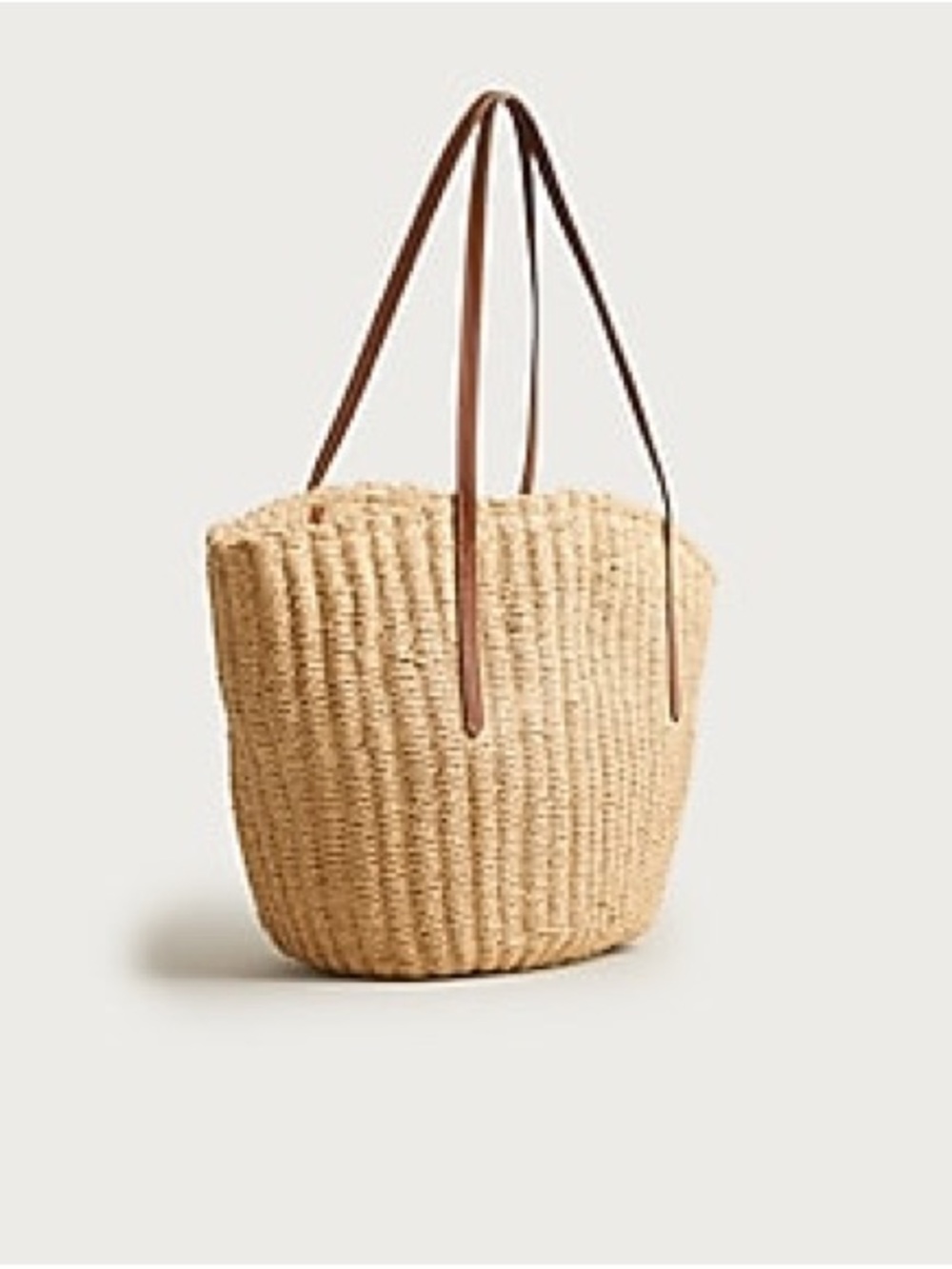 J Jill Woven Straw Tote Leather Strap Beach Bag Market Boho Large - Picture 3 of 11